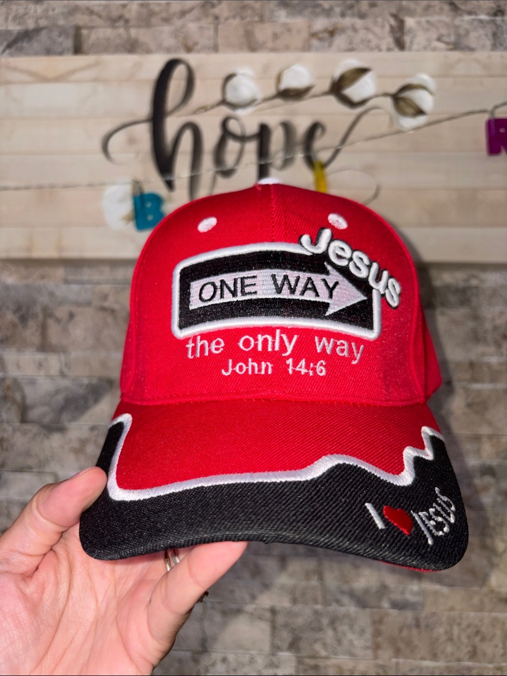 Kids Red "Jesus One Way" Embroidered Baseball Cap